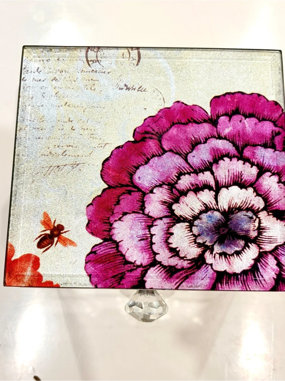 Decorative Floral Butterfly Two-Drawer Jewelry Box - Pink & Orange 6 x 4.5”